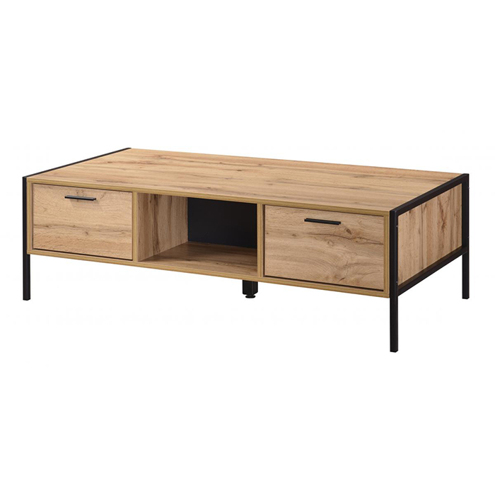 Michigan 2 Drawer Coffee Table Oak Effect With Metal Frame